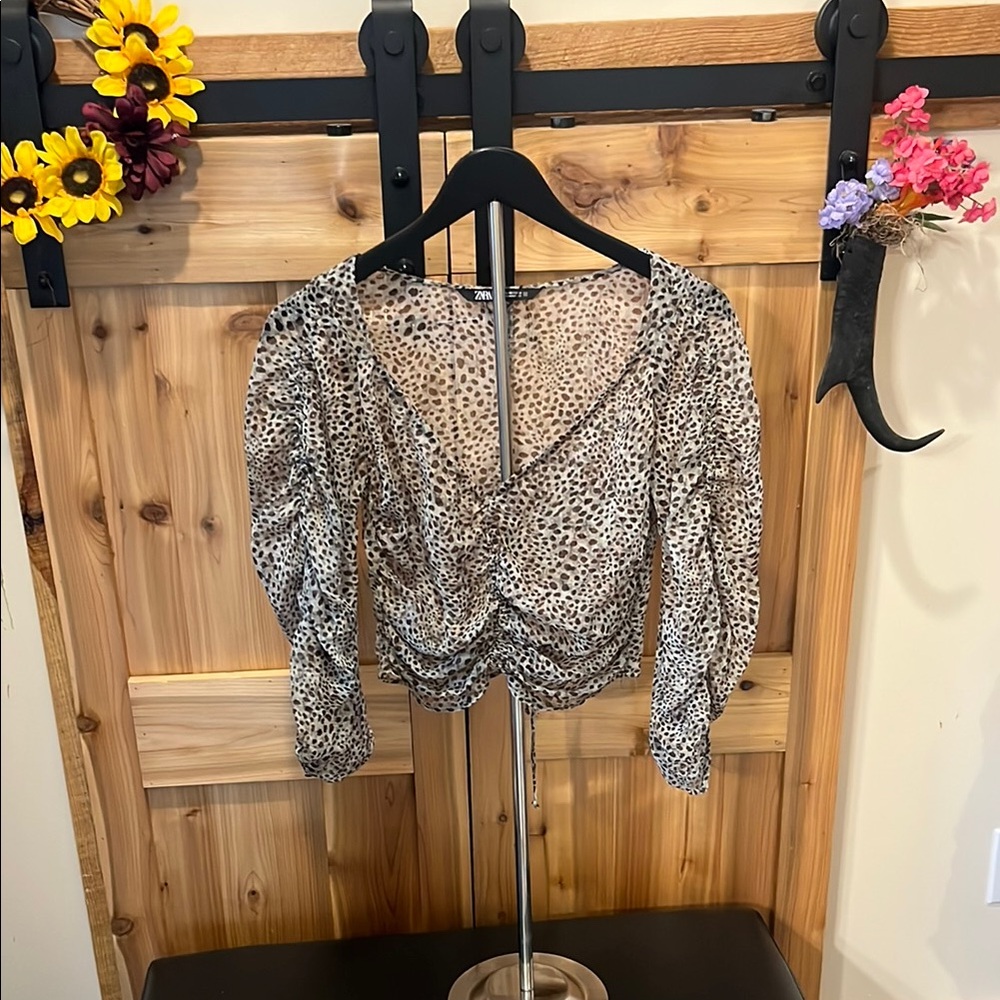 Zara Leopard Print Gathered Blouse